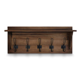 HBCY Creations Rustic Brown Solid Wood Wall Mounted Coat Rack with Shelf, 5 Hooks, 24" Long - Kitchen, Mudroom, Entryway, Bathroom - Includes Mounting Hardware, Coat Hanger, Dog Leash Hooks HBCY Creations