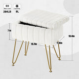Greenstell Vanity Stool Chair Faux Fur with Storage, 15.7"L x 11.8"W x 19.4"H Soft Ottoman 4 Metal Legs with Anti-Slip Feet, Furry Padded Seat, Modern Multifunctional Chairs for Makeup, Bedroom White GREENSTELL