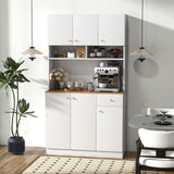 LOKO 71” Tall Kitchen Hutch Storage Cabinet, Freestanding Buffet Cupboard with Outlets & USB Ports, 3-Position Adjustable Shelves, Modern Pantry Cabinet with Microwave Stand for Dining Room, White LOKO