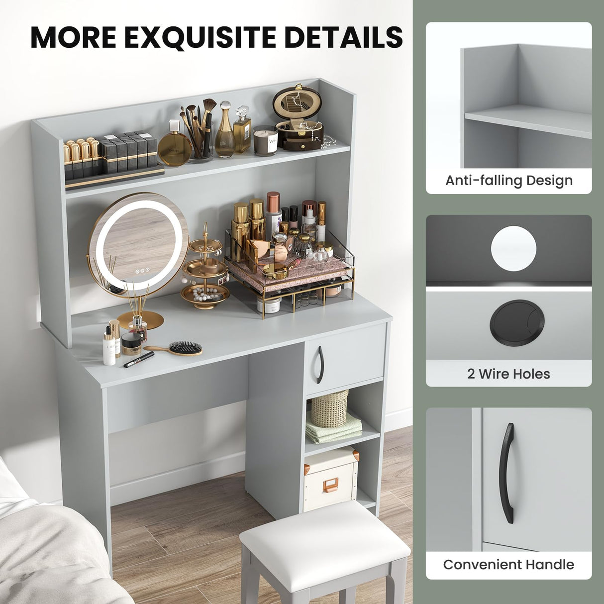 Tangkula Computer Desk with Hutch, Home Office Desk with Raised Display Shelf & 2 Open Shelves, Cabinet with Door, Cable Management Holes, Modern Laptop PC Desk, Study Writing Desk for Bedroom (Gray) Tangkula