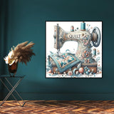 Sewing Machine Stamped Cross Stitch Kits - Vintage Sewing Machine Counted Cross Stitch Kits for Adults, Needlepoint Cross-Stitch Patterns Dimensions Needlecrafts Embroidery Kits 13.7x13.7 Inches uuxsretaio