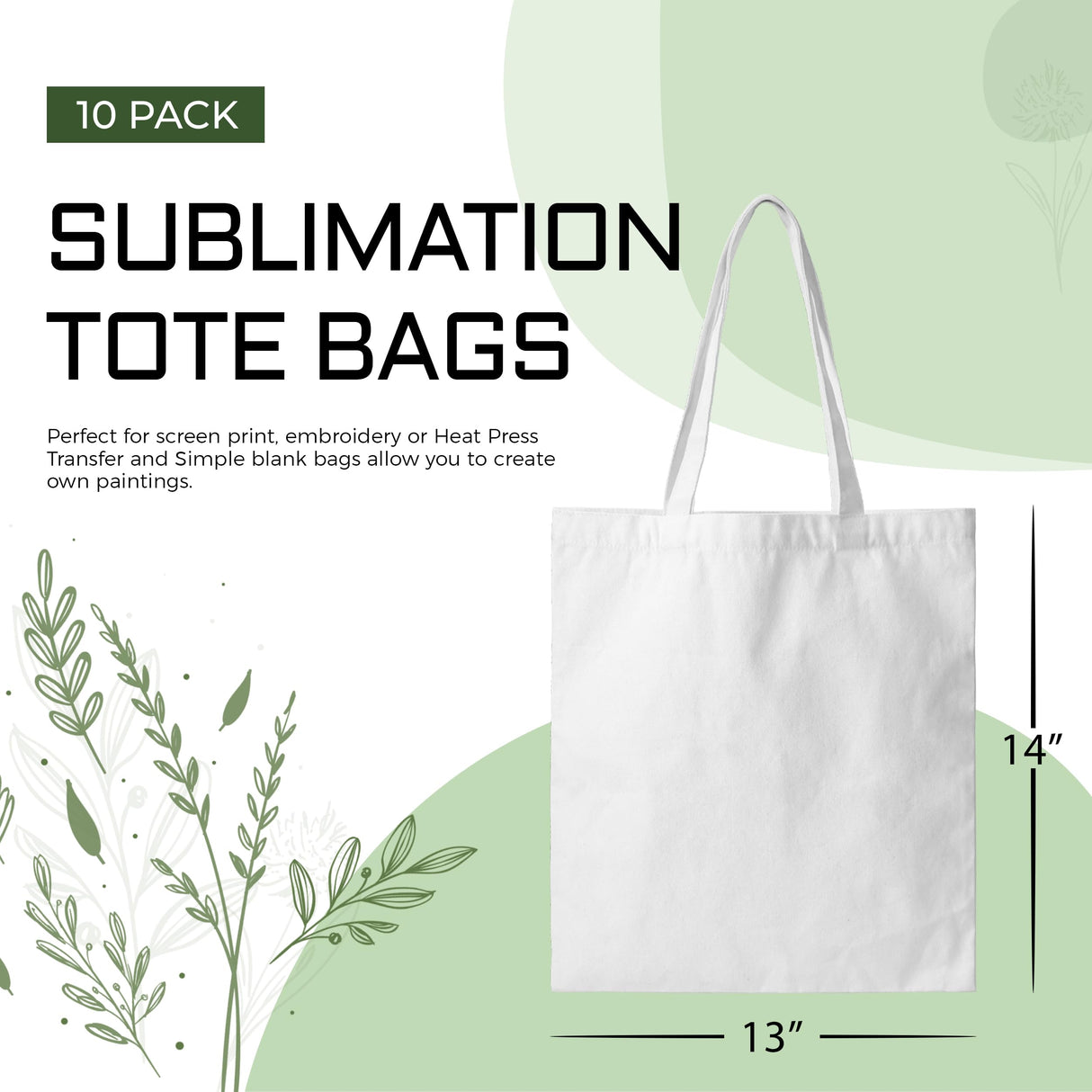 Joyclub 10 Pack Sublimation Tote Bags Blanks Bulk Polyester Canvas Bags Reusable Grocery Bags to Decorate Painting Crafting Sublimation DIY For Gift Joyclub