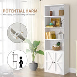 6-Tier White Wooden Bookshelf with Cabinet Doors - Versatile Storage Solution for Home and Office oneinmil