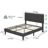 YITAHOME Queen Size Bed Frame, Platform Bed with USB Ports & Motion Sensor Light, LED Bed Frame with Upholstered Adjustable Diamond Headboard, Easy Assembly, No Box Spring Needed, Gray YITAHOME