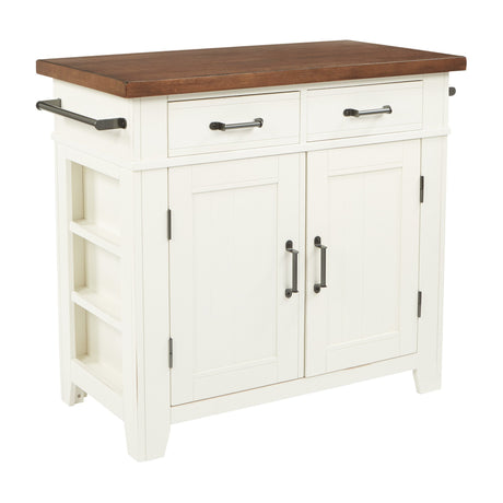 INSPIRED by Bassett OSP Home Furnishings Urban Farmhouse Kitchen Island with Vintage Oak Solid Hardwood Top, Distressed White Finish OSP Home Furnishings