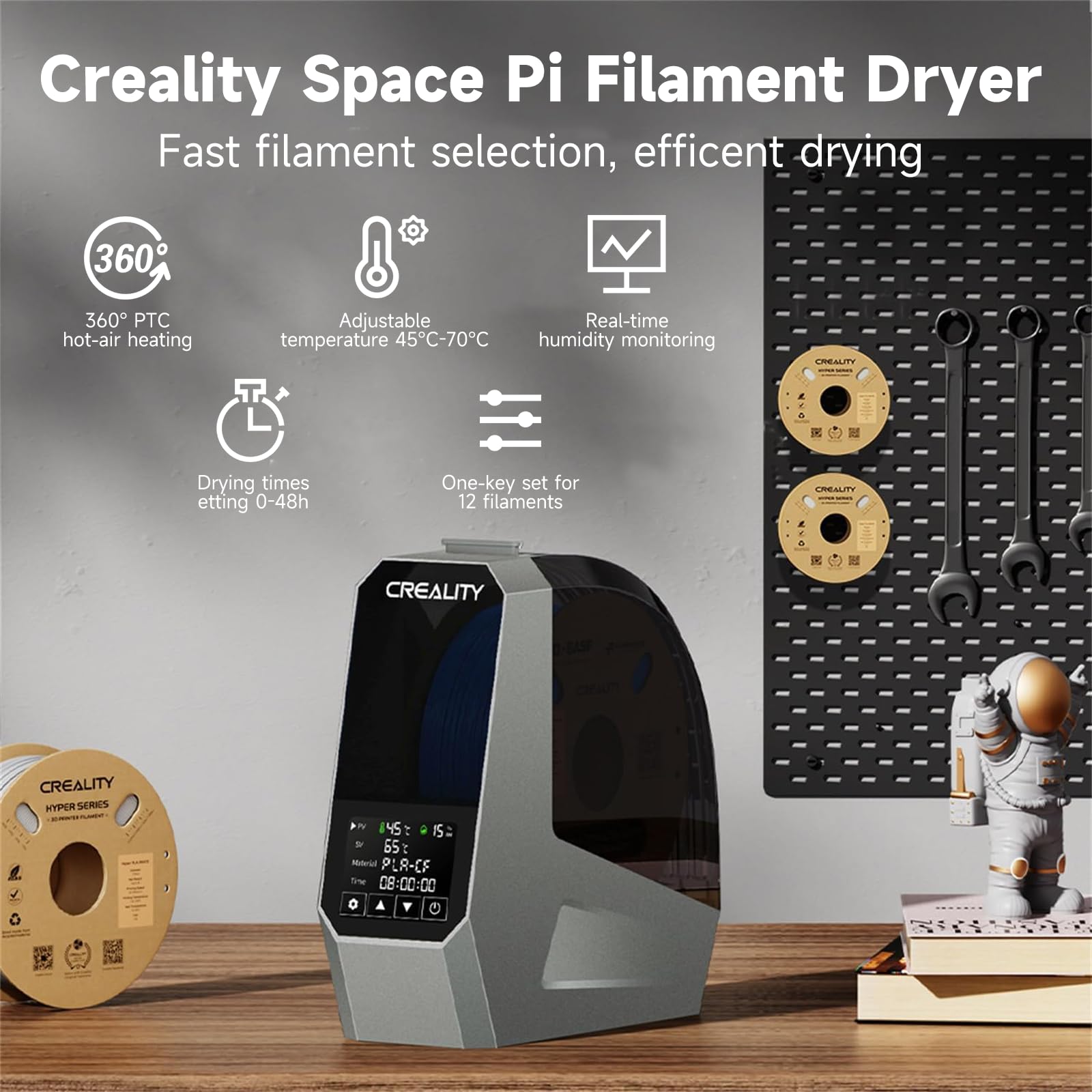 2024 Official CREALITY Space Pi Filament Dryer, 360° 110W PTC Hot-Air Heating 3D Printer Filament Dryer Box with Fan, Filament Dehydrator Storage for PLA ABS PETG PA Filament 1.75 2.85mm - WoodArtSupply