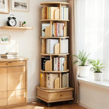 anwickjeff 6 Tier Rotating Bookshelf Tower, 360°Round Spinning Bookshelf with Drawers and Wheels, Small White Rotating Bookcase for Bedroom,Living Room,Office (Oak, 6 Tier) anwickjeff