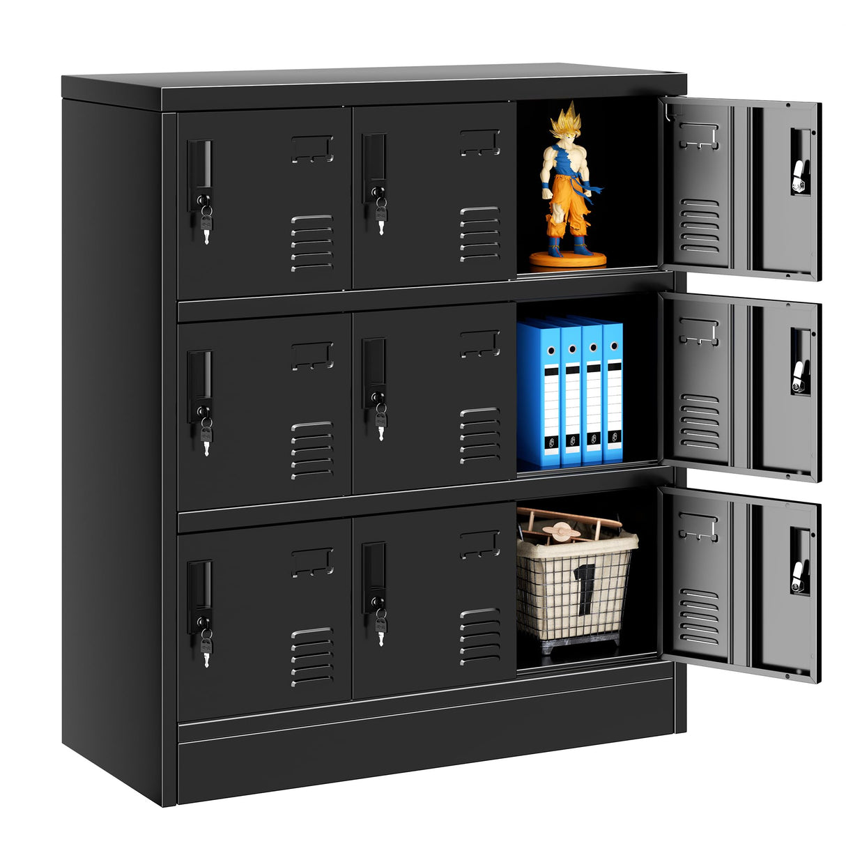 INTERGREAT 9 Door Storage Locker for Employee, Metal Locker for Office, Gym, Shool,Lockable Black Steel Locker with Lock and Card Slot for Home,Garage INTERGREAT