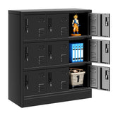 INTERGREAT 9 Door Storage Locker for Employee, Metal Locker for Office, Gym, Shool,Lockable Black Steel Locker with Lock and Card Slot for Home,Garage INTERGREAT