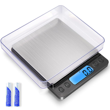 Digital Food Kitchen Scale Upgraded, YONCON 3000g/0.1g High Accuracy Mini Pocket Scale Measures in Grams and oz for Cooking, Baking, Jewelry, Tare Function,2 Trays, LCD Display (Batteries Included) Yoncon