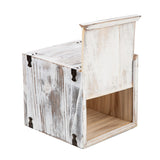 Distressed Farmhouse Square Solid Wood Tissue Box Cover with Slide-Out Bottom Panel Honey Brown Tissue Box Holder for Bathroom Living Room Dining Room Bedroom Toilet (Washed White) canwedance