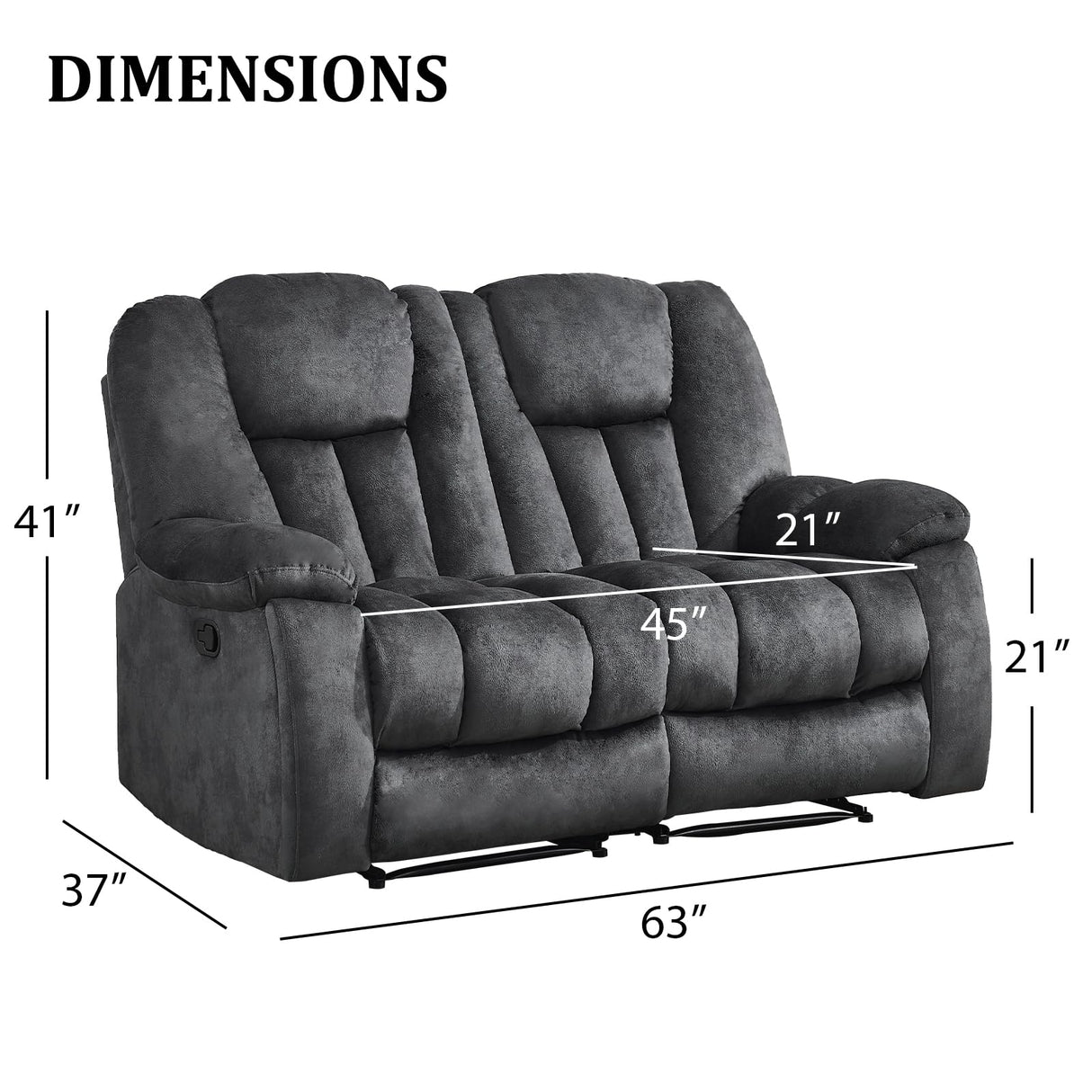 CANMOV Manual Recliner Loveseat, 2 Seat Recliner Sofa Chair with Overstuffed Armrest and Backrest, Soft Fabric Reclining Loveseat Living Room Set with Hidden Cup Holders for Adults Elderly,Grey CANMOV