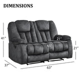 CANMOV Manual Recliner Loveseat, 2 Seat Recliner Sofa Chair with Overstuffed Armrest and Backrest, Soft Fabric Reclining Loveseat Living Room Set with Hidden Cup Holders for Adults Elderly,Grey CANMOV