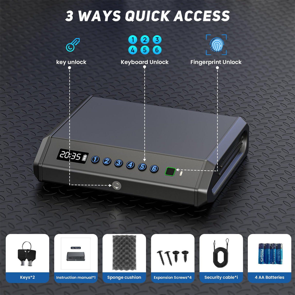 Biometric Gun Safe for Pistols Handgun Safe with Fingerprint Digital PIN Key Gun Lock Box Storage for Home Bedroom Bedside Nightstand and Car, 3-Ways unlock with Emergency Power Supply ForShine