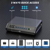 Biometric Gun Safe for Pistols Handgun Safe with Fingerprint Digital PIN Key Gun Lock Box Storage for Home Bedroom Bedside Nightstand and Car, 3-Ways unlock with Emergency Power Supply ForShine