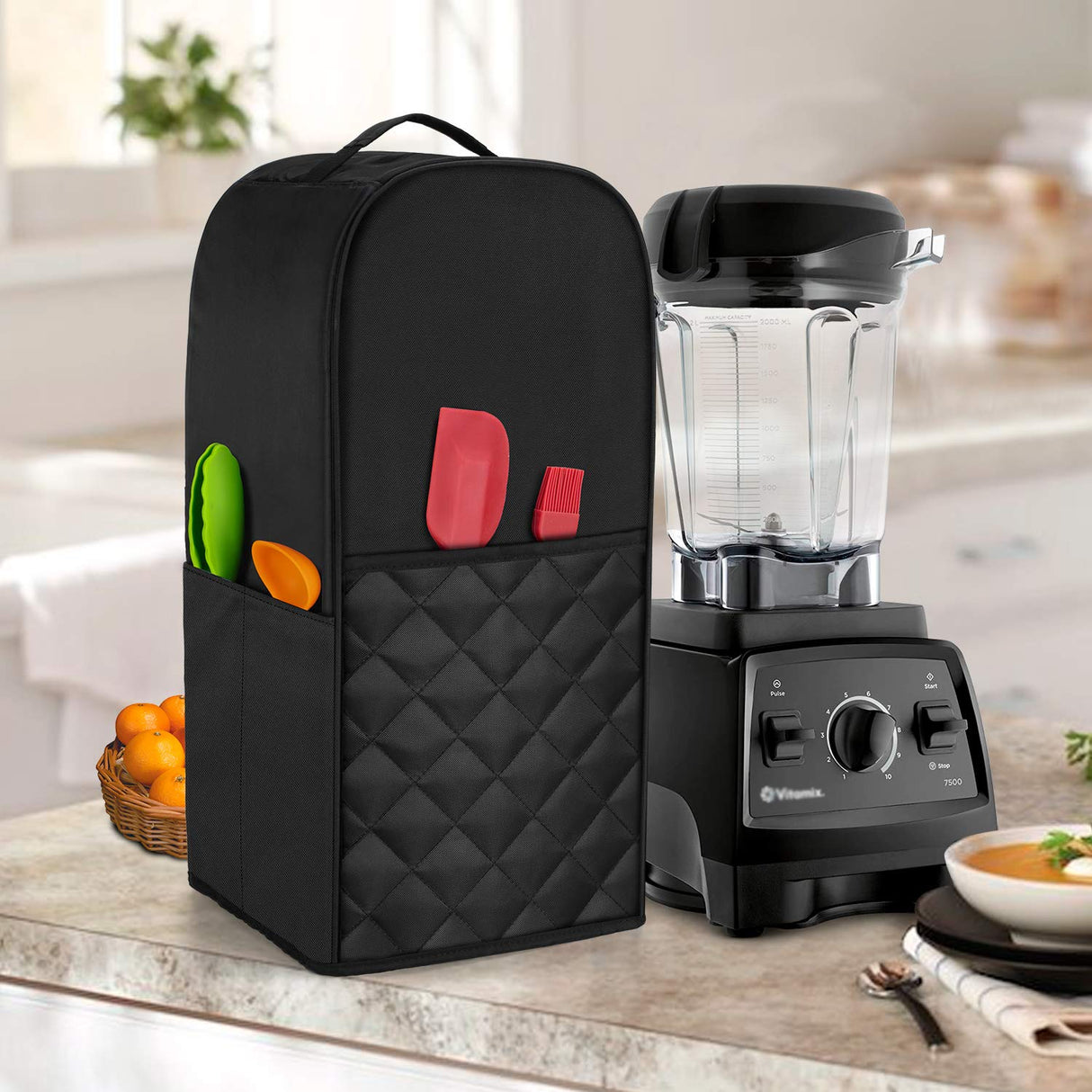 Luxja Blender Cover Compatible with Vitamix 64 oz. Low-Profile Blender, Black(quilted) LUXJA