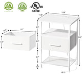 LAKEMID Nightstands Set of 2 with Fast Charging Station and Drawer, End Table Bedside Table with 20 Colors LED Light Strip and 2 Layers Shelf for Bedroom Living Room Sofa Couch (White) LAKEMID