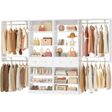 [10 FT Closet System] Reversible Set of 2 Wood Closet Organizer System with 2 Drawers, 4 Hanging Rods Adjustable Shelf, Walk In Closet Organizers with Shoe Rack, Garment Rack Clothes Rack, White Besiost