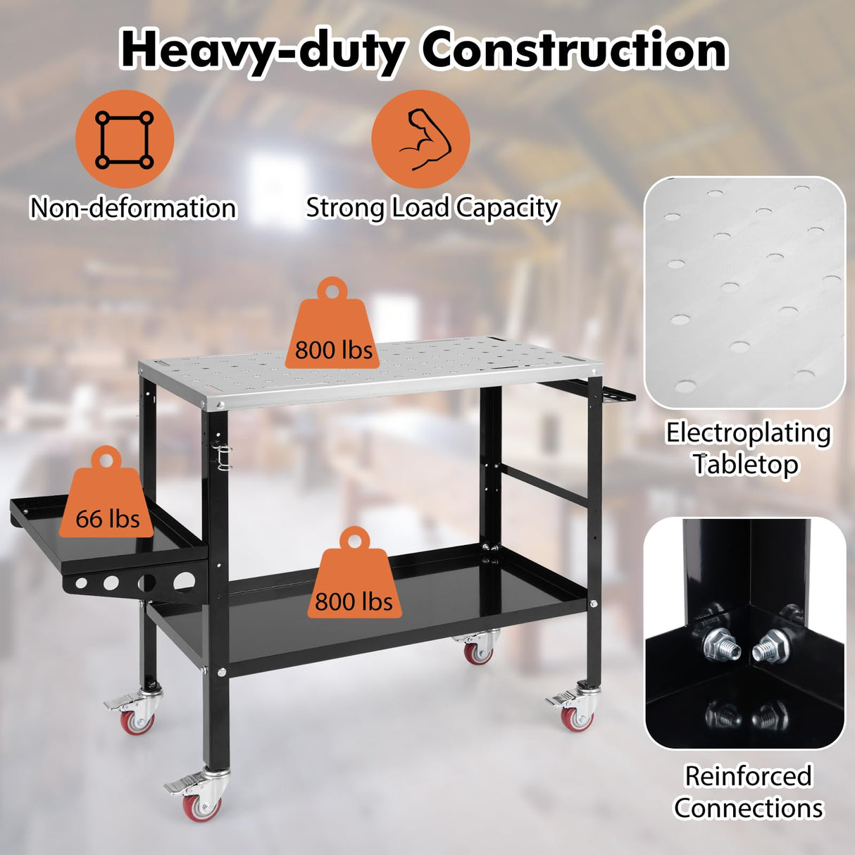 Toolsempire Welding Table, 1200 lbs Load Capacity Welding Workbench Table with Tool Rack & Tray, 5/8” Fixture Holes, Bottom Shelf, Portable Welding Cart with 4 Lockable Wheels for Welding, Sawing Toolsempire