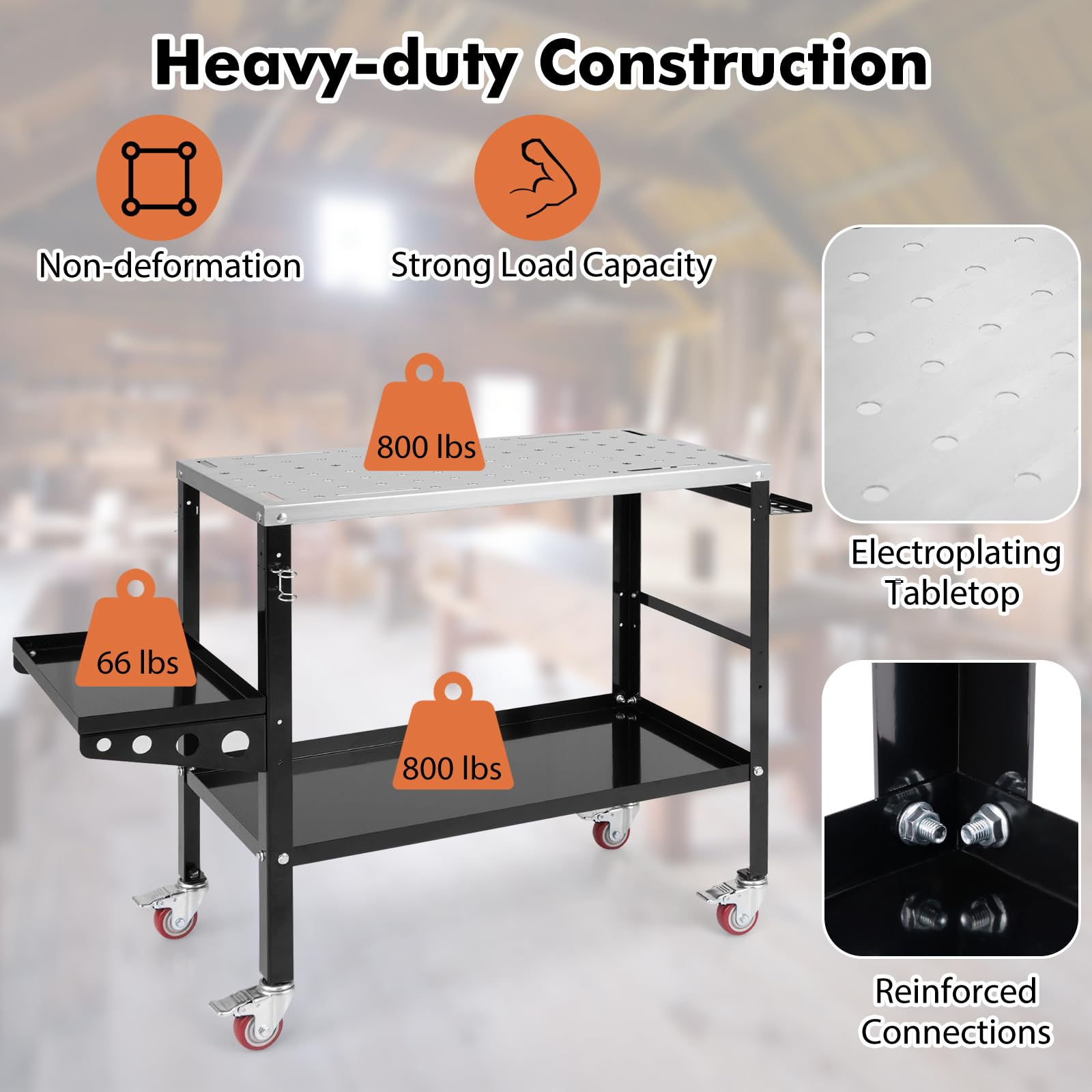Toolsempire Welding Table, 1200 lbs Load Capacity Welding Workbench Table with Tool Rack & Tray, 5/8” Fixture Holes, Bottom Shelf, Portable Welding Cart with 4 Lockable Wheels for Welding, Sa - WoodArtSupply
