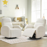 AEMEIOS Swivel Recliner Rocker Nursery, Chenille Nursering Glider Recliner, Manual Swivel Rocking Reclining with Double Pockets for Living Room, Cream White AEMEIOS