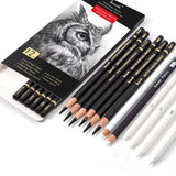 Brusarth Charcoal Drawing Set -12 pc Black charcoal pencils, White Charcoal Pencils, Eraser Pencils, Blending Stumps for Drawing, Sketching, Shading, Artist Pencils for Beginners & Artists Brusarth