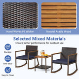 Tangkula 3 Pieces Rocking Bistro Set, Outdoor Rocker Chair with Coffee Table & Cushions, Patio Rattan Furniture Conversation Set for Balcony Porch Poolside (Navy) Tangkula