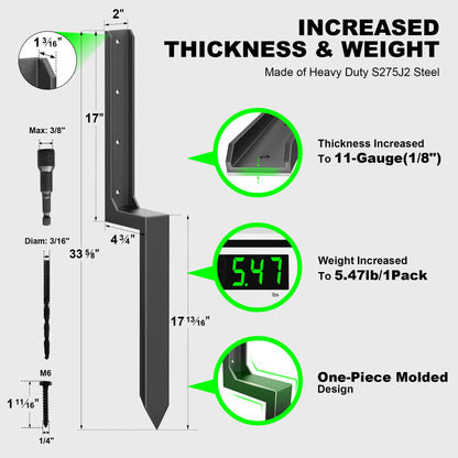 ARKSOLDIER Thickened Fence Post Repair Kit, Steel Fence Post Stakes, Anchor Ground Spike for Fix Broken 4x4/6x6 Wooden Fence Post Support (1 - WoodArtSupply