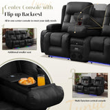 TUNYI Power Loveseat Recliner Sofa, Faux Leather Reclining Sofa with Console RV Reclining Loveseat Couch with USB/Outlet/Storage/Side Pocket/LED Light/Speaker (Black, Loveseat) TUNYI