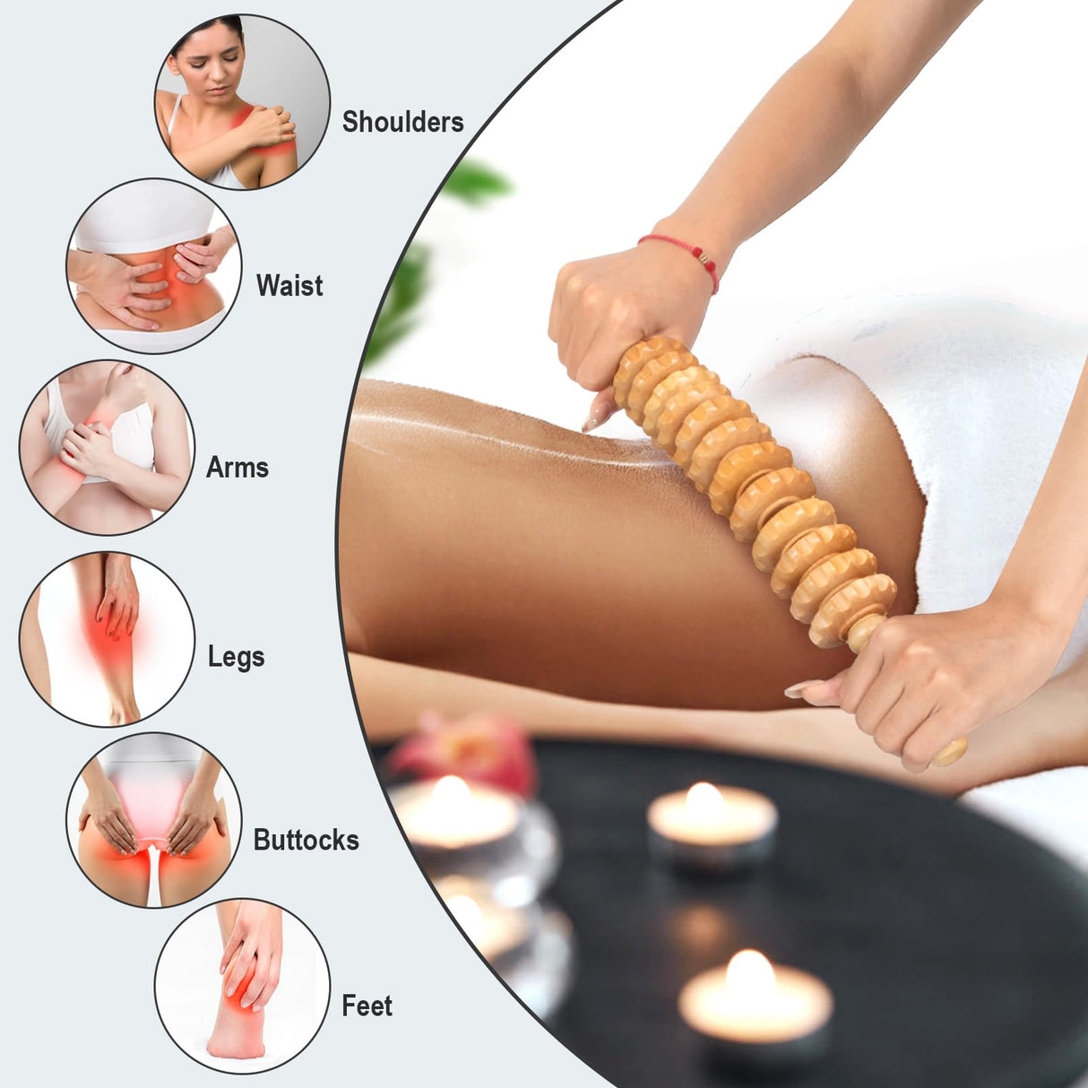 Wood Therapy Massage Tools 12 Roller, Wooden Massager Stick 16.8 Inch,Lymphatic Drainage Tool Cellulite Massager for Cellulite Reduction,Muscle Tension and Body Shaping,Contouring KintKita