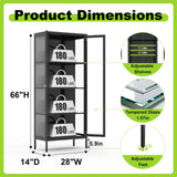 UNICOLY Display Cabinet with Glass Doors, Glass Display Cabinet with 3 Color LED Lights, Curio Display Cabinet with 3 Shelves for Living Room, Plant, Display Shelf, Assembly Required, Black UNICOLY