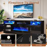 Breezestival 70" Fireplace TV Stand with Two Hinged Doors for TVs UP to 80", Electric Fireplace Entertainment Center with LED Lights & Storage Cabinets, TV Console for Living Room, Black Breezestival