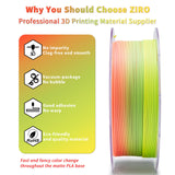 ZIRO 3D Printer Filament, Faster Color Change Filament 1.75mm, Color Gradient Material, No-Shine Rainbow PLA, Dimensional Accuracy +/- 0.03mm, Fit Most FDM Printer 1KG Spool, Tropical (Matte) ZIRO