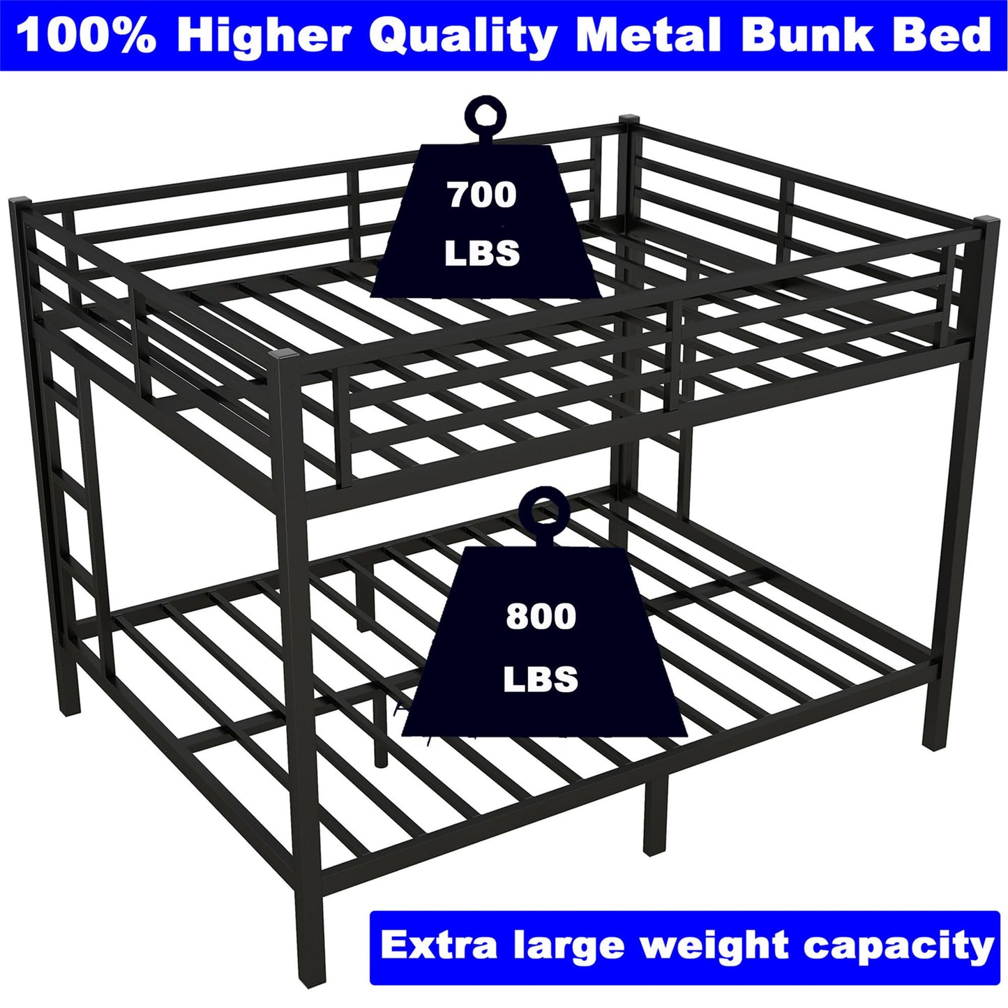 WIEBXCS VOPQA Upgraded Version Thicken Metal Queen Over Queen Bunk Bed for Adults, Heavy-Duty Steel Queen Size Bunk Bed, Queen Bunk Bed Frame with Ladder, Easy Assemble (Queen Over Queen)