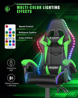 Bigzzia RGB Gaming Chair with LED Lights and Ergonomic Computer Chair Reclining PU Leather High Back Video Game Chair with Headrest Adjustable Lumbar Support Linkage Armrest for Adults (Black/Green) Bigzzia