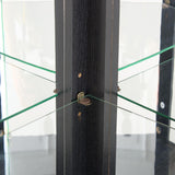 Lighted Corner Display Curio Cabinet Wooden Shelving Unit with Tempered Glass Door, Bar and Liquor Storage Area with 4 Shelves, Wine Cabinet，Black CQSXDA