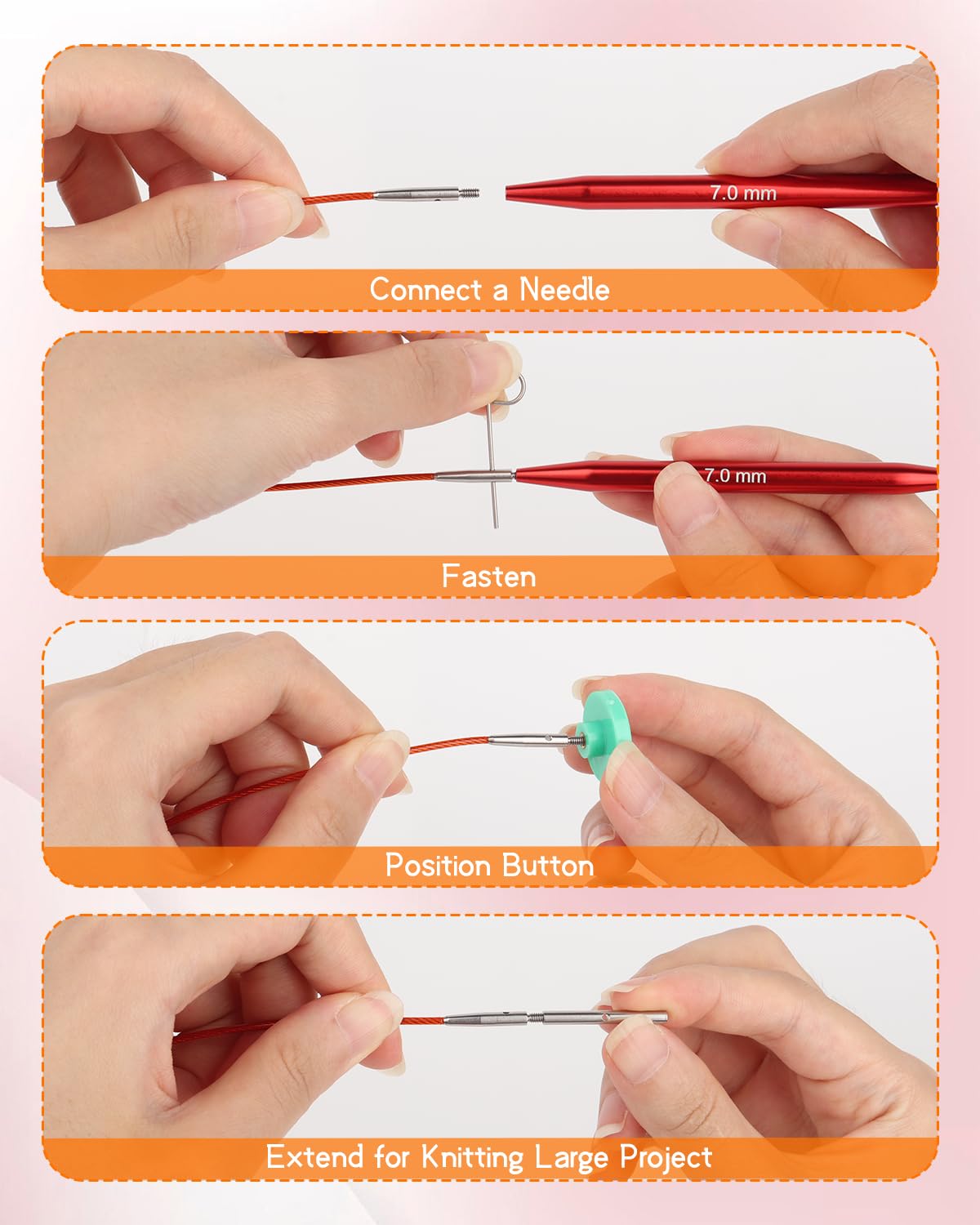 Interchangeable Knitting Needle Set with Circular Cable for Crafters, 13 Circular Knitting Needles with 4 Cable, 3-10 mm Aluminum Knitting Needles for Beginner, DIY Crafts, Red Needle Set Aeelike