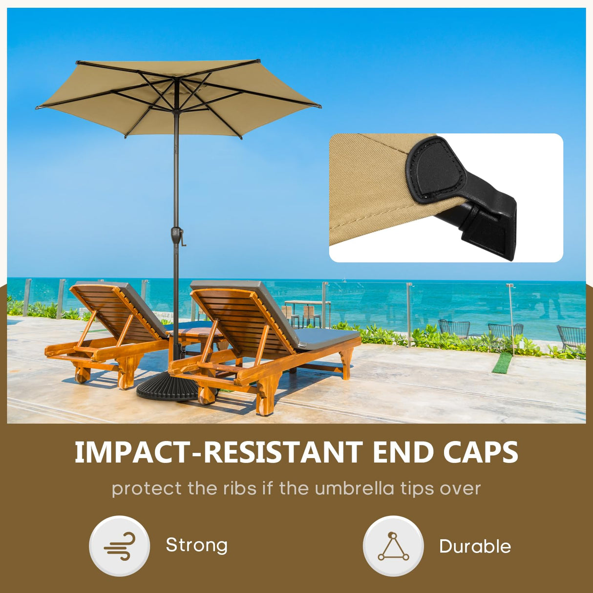 Abba Patio 7.5FT Lyon Outdoor Patio Umbrella Outdoor Table Umbrella with Push Button Tilt and Crank Market Umbrella 6 Sturdy Ribs UV Protection Waterproof for Garden Deck Backyard Pool Tan Abba Patio