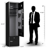 Emasme 5 Gun Cabinets for Rifles and Shotguns, Biometric Long Gun Safe with Pocket Knife Storage, Assembled Gun Cabinet with Locker Drawer, Removable Shelf, LED Light, Pistol Pouches Emasme