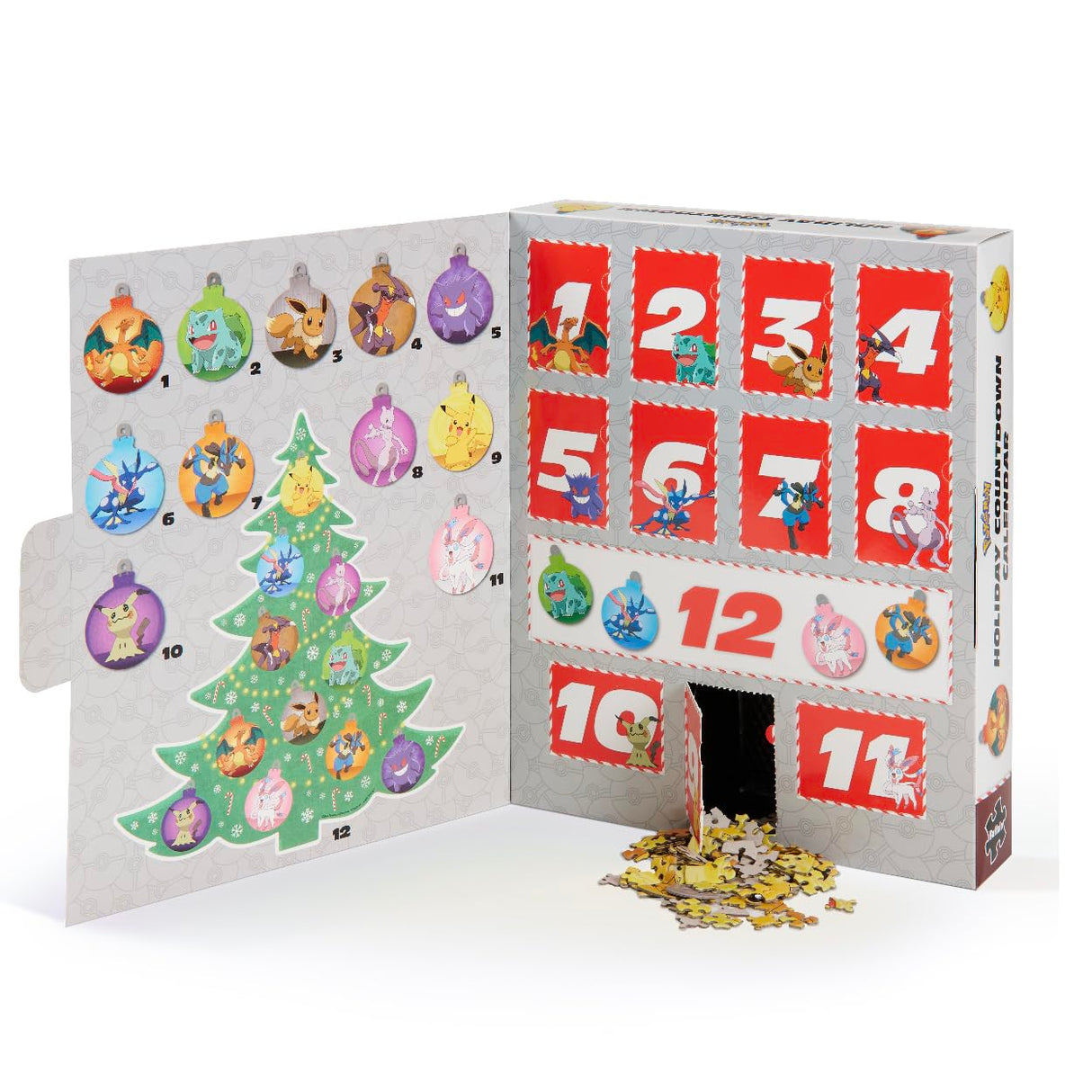 Buffalo Games - Pokémon - 12 Days of Christmas Advent Calendar Puzzles – Eleven 100 Piece Mini Ornament Jigsaw Puzzles and One 300 Piece Christmas Tree Jigsaw Puzzle – 1,400 Total Pieces Buffalo Games