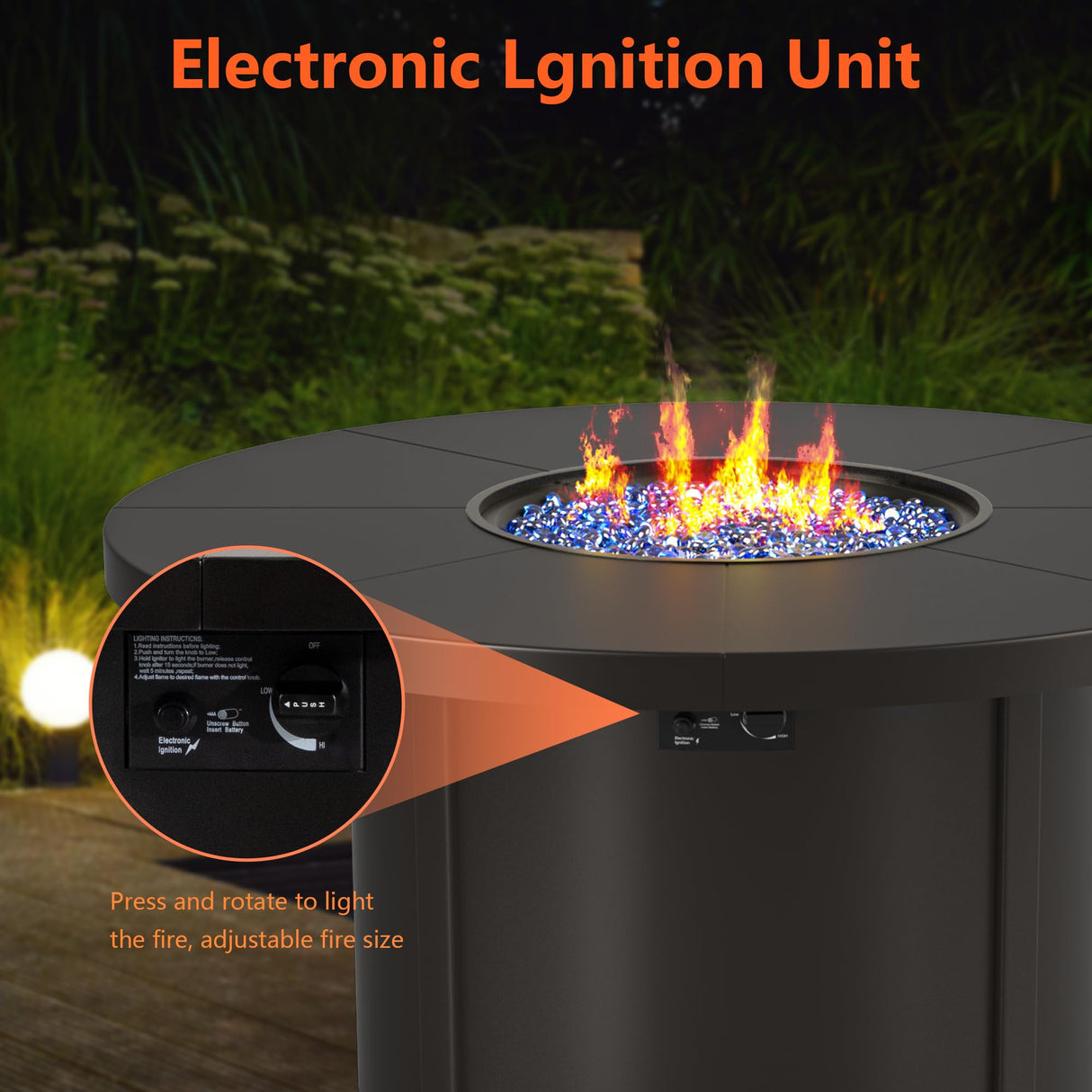 RTDTD 7 Pieces Patio Furniture Set with Round Fire Pit Table, Outdoor Conversation Sets 6 Chairs with Upgrade Cushions for Patio, Backyard Dark Blue RTDTD