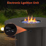 RTDTD 7 Pieces Patio Furniture Set with Round Fire Pit Table, Outdoor Conversation Sets 6 Chairs with Upgrade Cushions for Patio, Backyard Dark Blue RTDTD