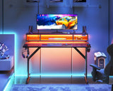 MOTPK 40 inch Gaming Desk with LED Lights & Power Outlets, Small Computer Gaming Table with Float Monitor Stand, Kids Boys Desk with Carbon Fiber Texture MOTPK