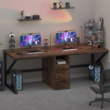 IBF 79" Two Person Office Desk,Large Double Long Pc Desk with File Drawer, 2 Person Computer Desk with Storage Cabinet Shelf, Industrial Wood Modern Work Dual Computer Table for Home, Rustic Brown IBF