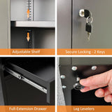 JINKUR Metal Storage Cabinet with Locking Doors and Adjustable Shelf, Lockable Storage Cabinets with Drawers for Home Office Garage Kitchen Pantry (Black) JINKUR