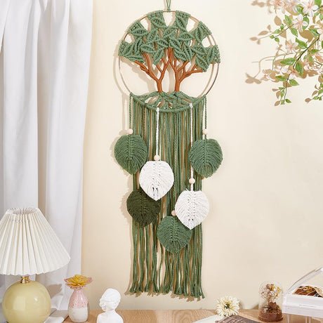 ACRNIGHEET Tree of Life Dream Catcher Macrame Kit for Adults Beginners Macrame Leave Wall Hanging Decor with Video Tutorials Handmade Woven Boho Home Decor for Bedroom Dorm Decoration ACRNIGHEET