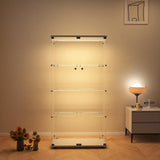 Modern 4-Tier Glass Display Shelf with 2 Doors, Curio Cabinet Collection - Floor Standing Display Case for Living Room, Bedroom, Home Office - 30" W x 14.5" D x 64" H (White with LED Light Strip) Zacis