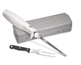Hamilton Beach Electric Knife Set for Carving Meats, Poultry, Bread, Crafting Foam & More, Reciprocating Serrated Stainless Steel Blades, Ergonomic Design Storage Case + Fork Included, 5Ft Cord, White Hamilton Beach
