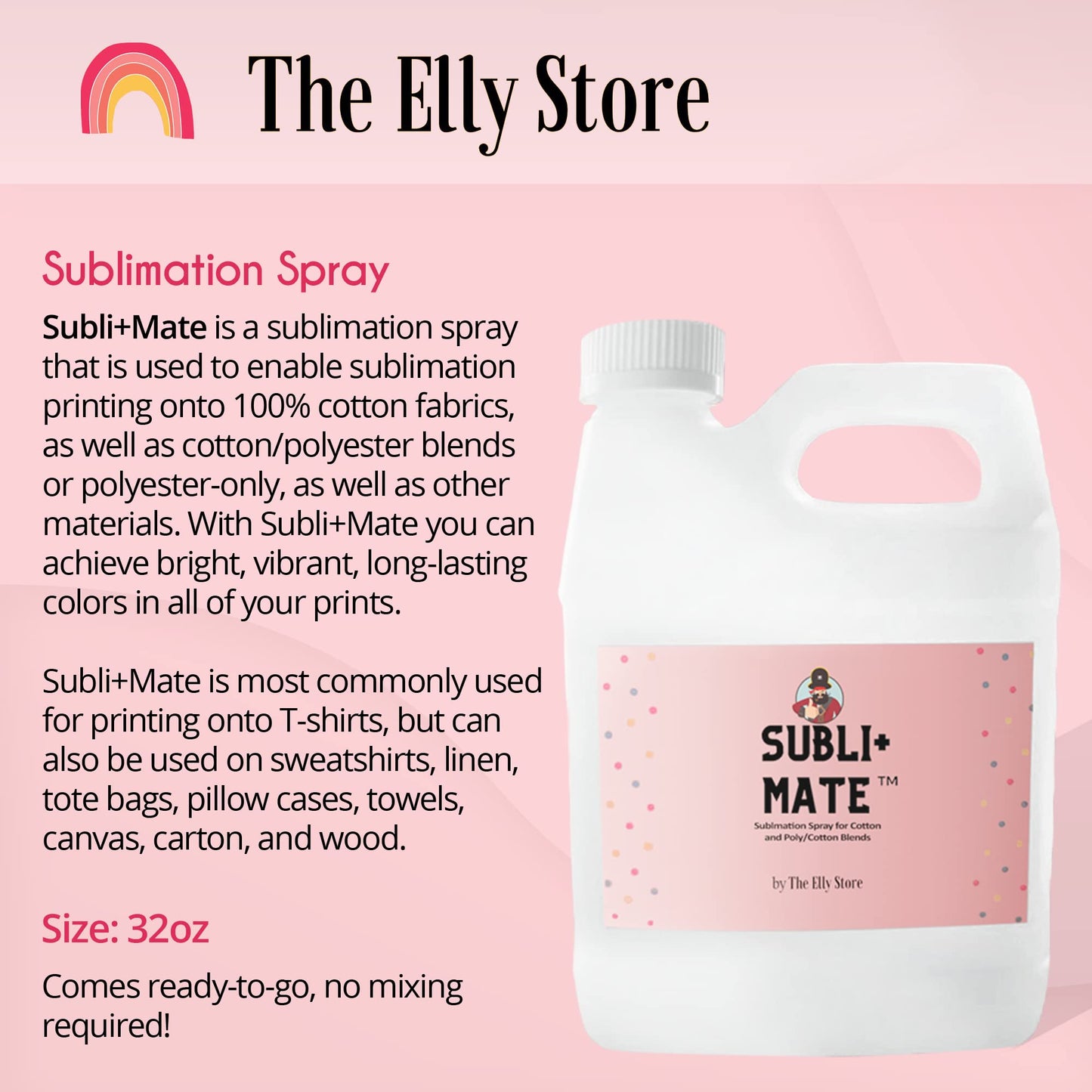 Sublimation Spray for Cotton and Cotton/Polyester Blends.32 oz. with Spray Bottle- Subli+Mate