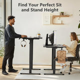 VVENACE 48 Inch Electric Standing Desk Adjustable Height, Stand Up Desk Sit Stand Desk Rising Desk, Home Office Desk with 4 Memory Height Settings, 2 Headphone Hook, Black Frame/Black Spliced Desktop VVENACE